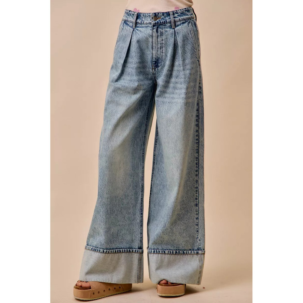 SO ME Mid Rise Plated Wide Leg Denim Jean - Picture 3 of 4